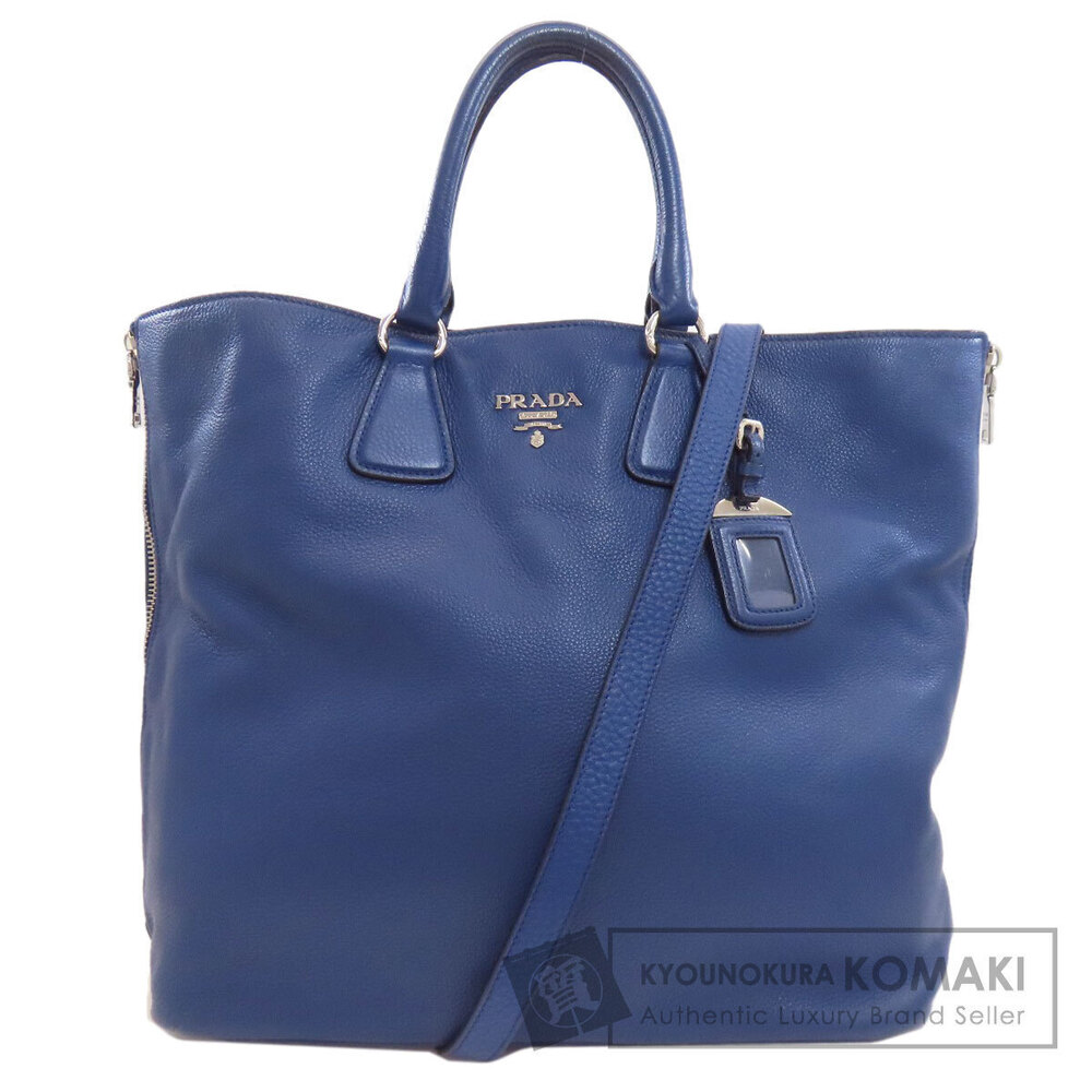 Prada Vitello Daino leather handbag rolled leather handles calfskin Blue